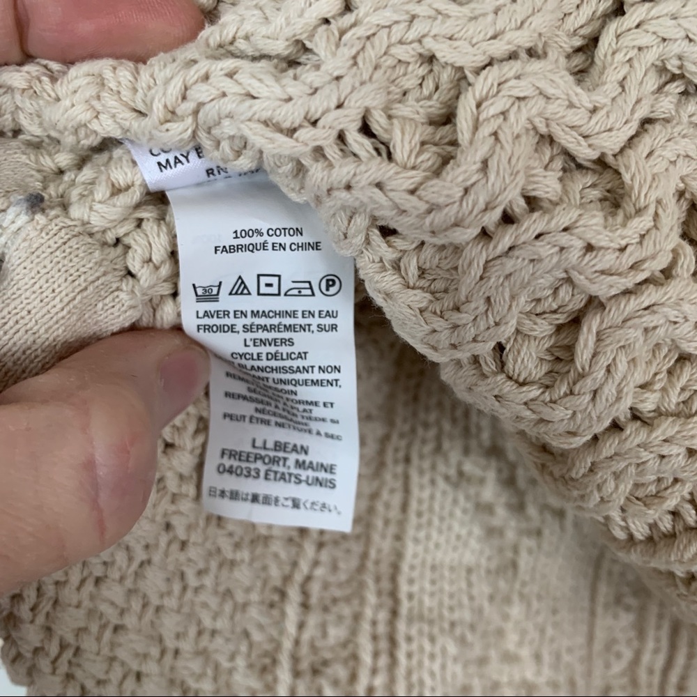 L.L. Bean Signature 100% Cotton Cream Cable Knit Sweater w/Side Zipper Size M - Picture 7 of 9